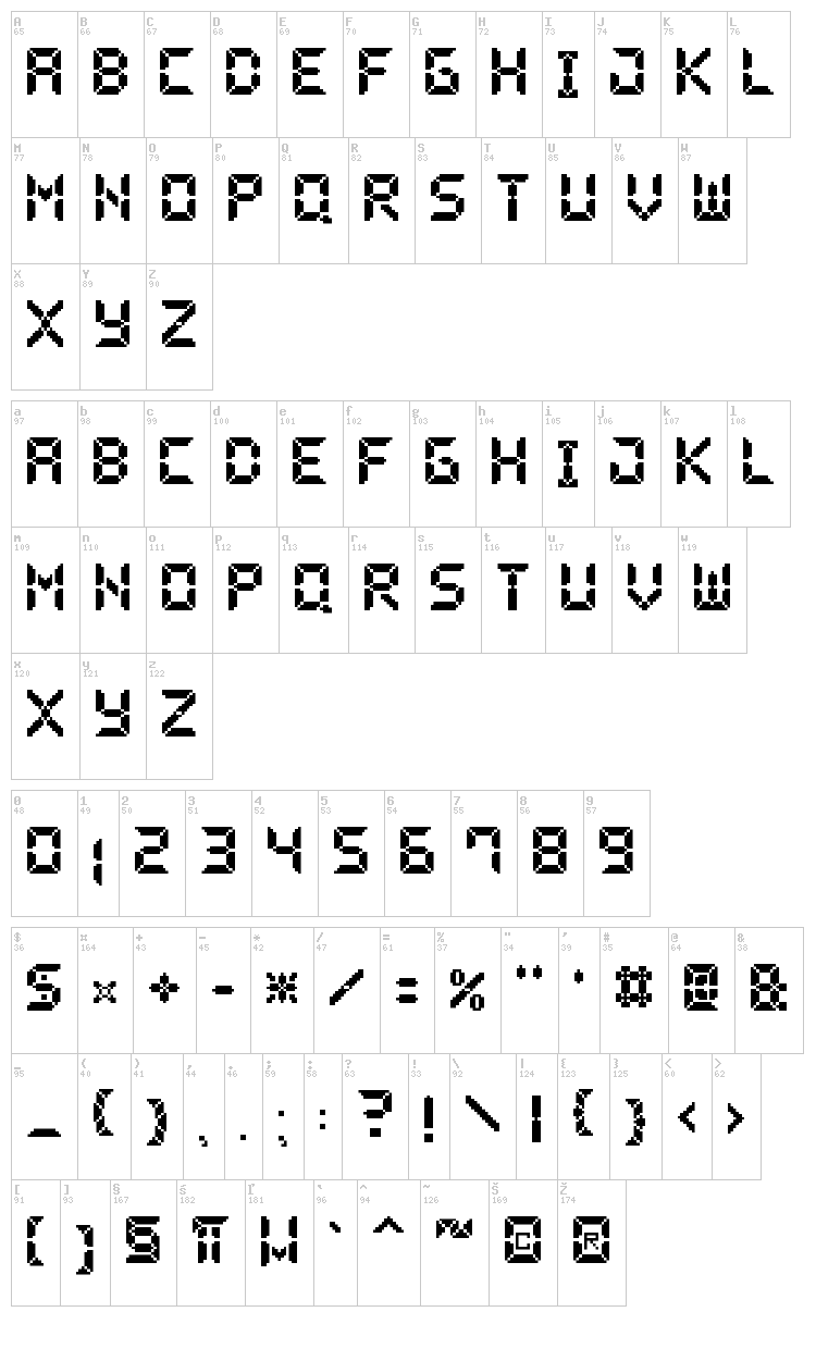 Pixel LCD7 font map